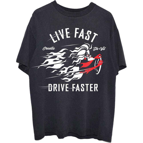 101 Dalmatians Unisex T-Shirt: Cruella Live Faster (Black)