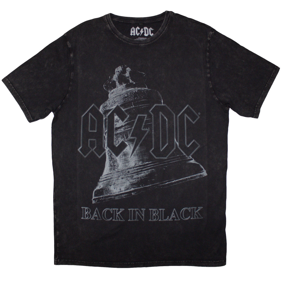 AC/DC Unisex Stone Wash T-Shirt: Back In Black Bell (Black)