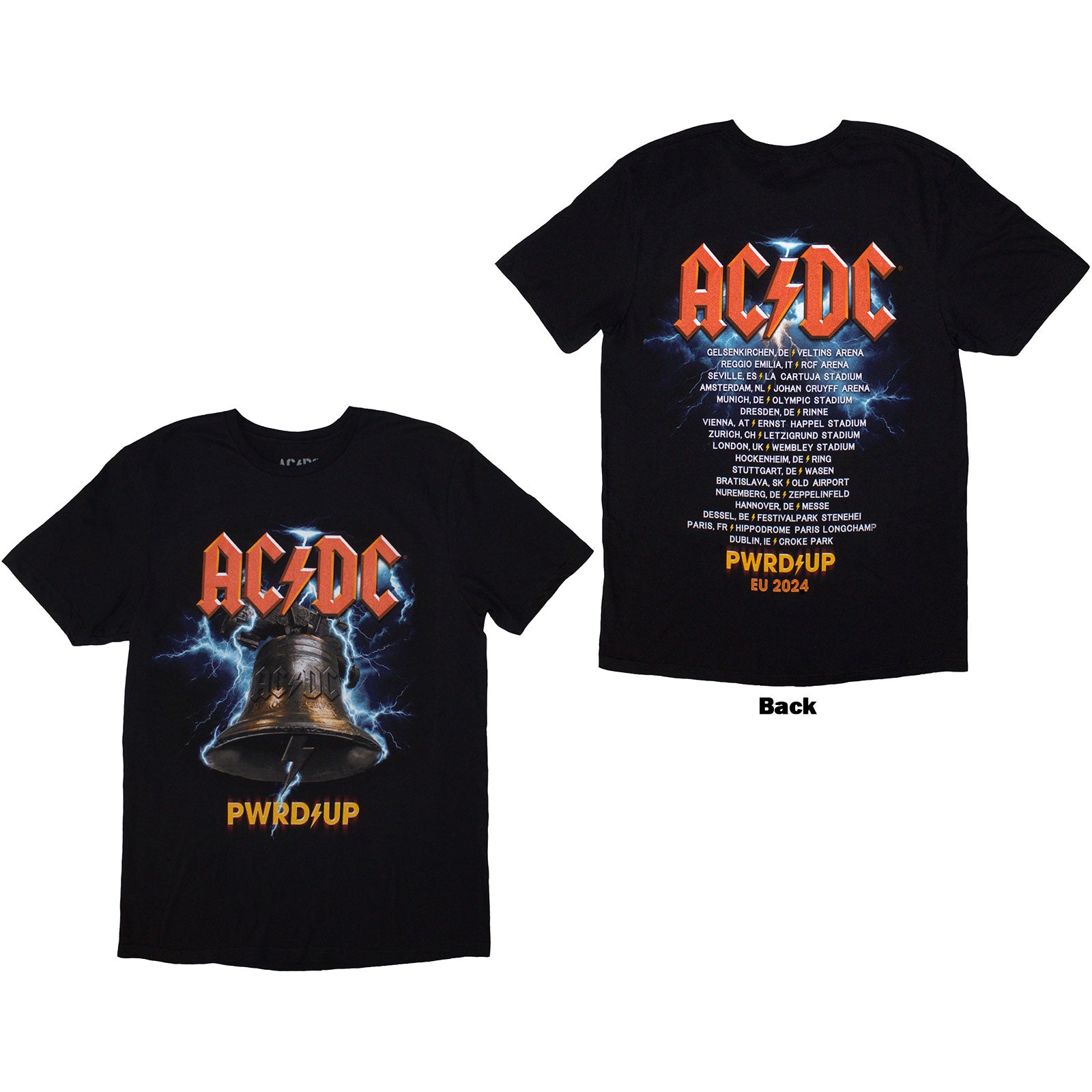 AC/DC Unisex T-Shirt: PWRD-UP In Rock We Trust (Black) (Back Print & Ex-Tour)