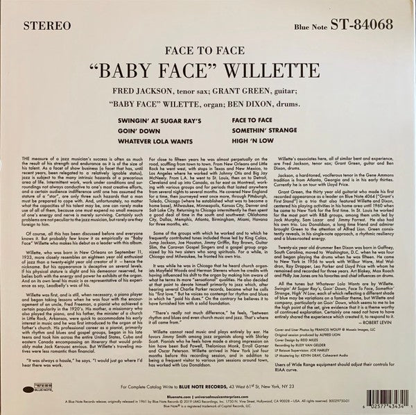 Baby Face Willette – Face to Face — back cover