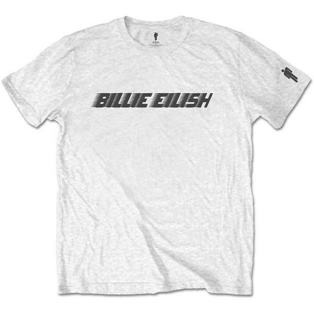 Billie Eilish Kids T-Shirt: Black Racer Logo (White) (Sleeve Print)