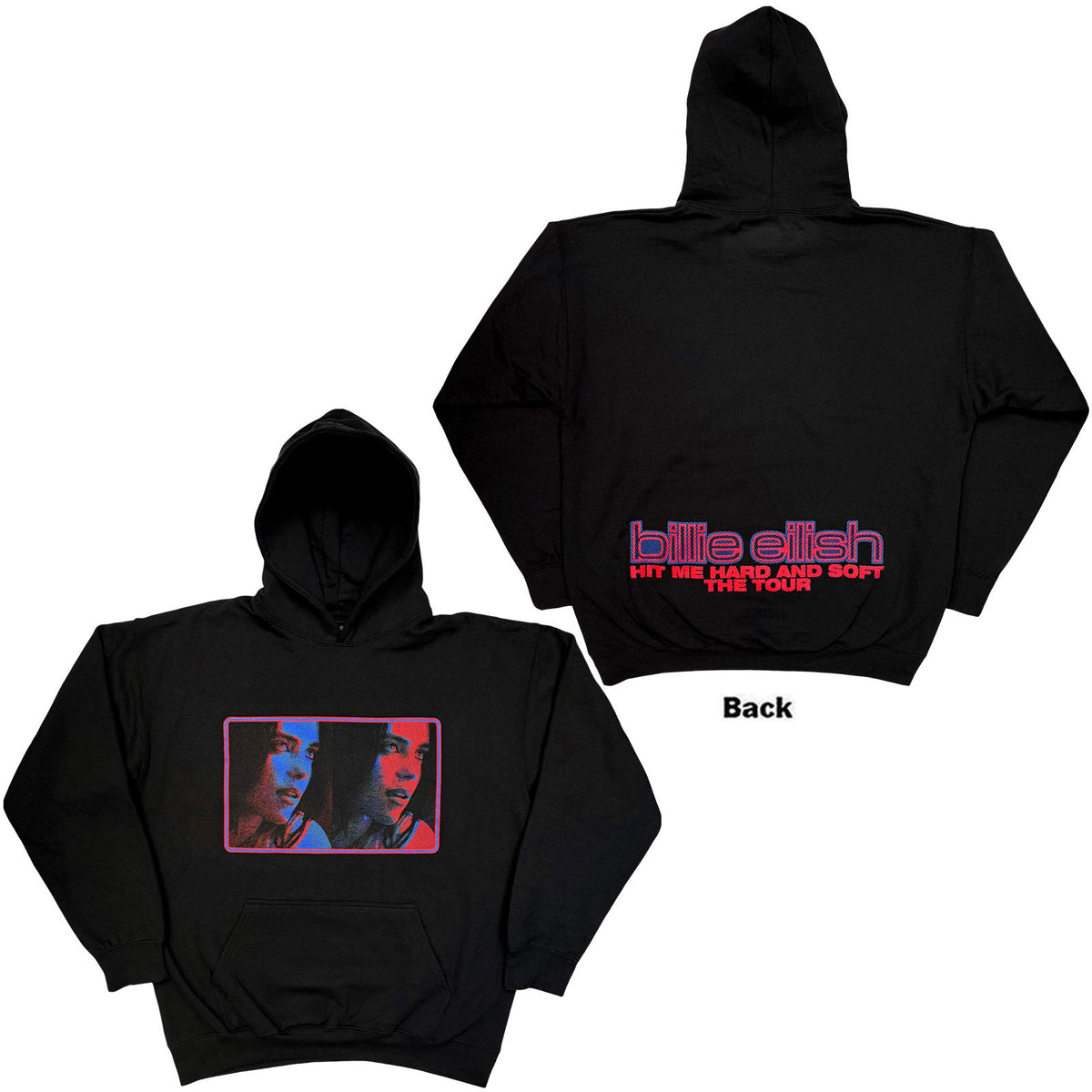 Billie Eilish Unisex Pullover Hoodie: Hit Me Hard And Soft Tour (Black) (Back Print)