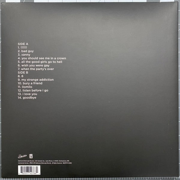 Billie Eilish – WHEN WE ALL FALL ASLEEP, WHERE DO WE GO? — back cover