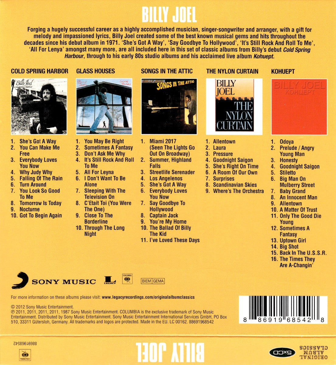 Billy Joel – Original Album Classics — back cover