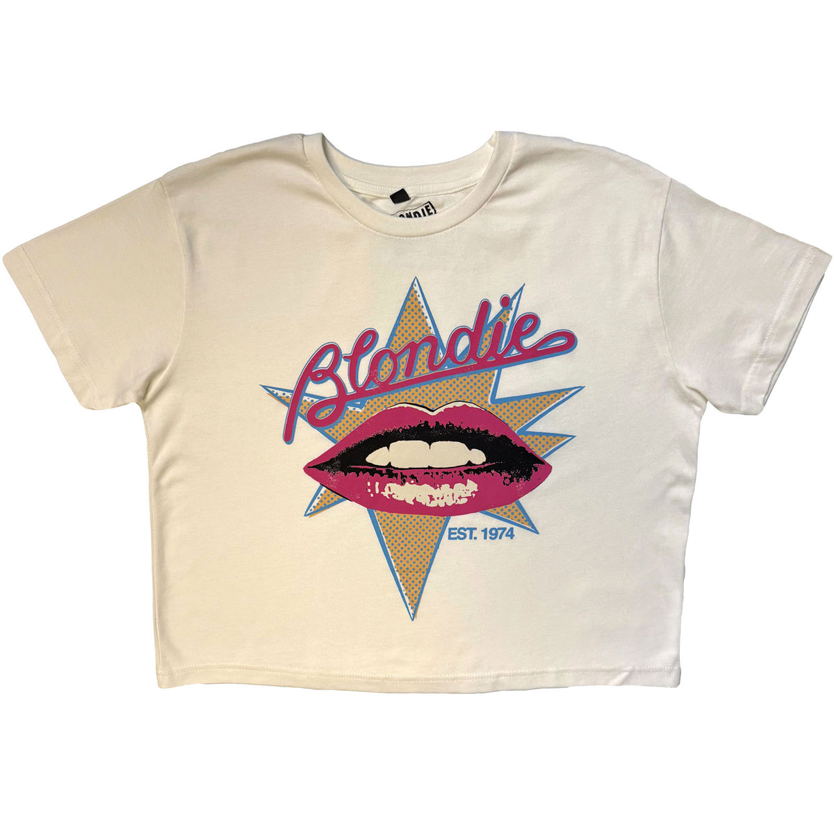 Blondie Ladies Stone Wash Crop Top: Lips (White)