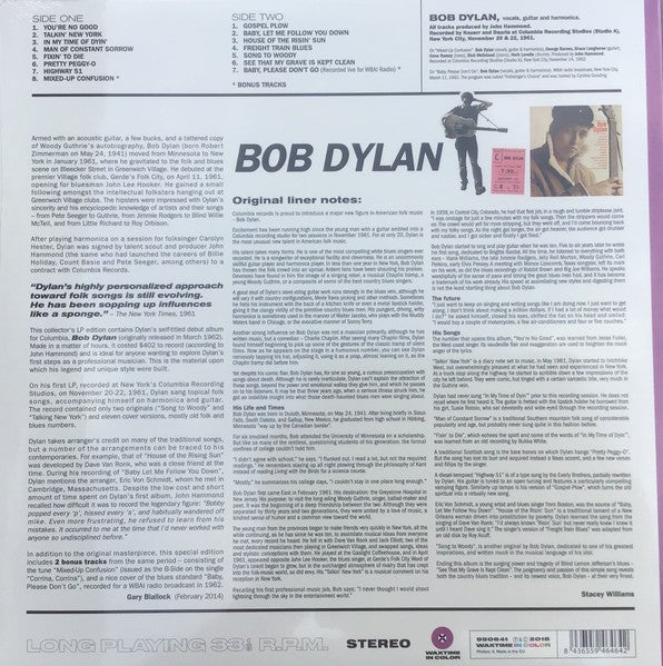 Bob Dylan – Bob Dylan — back cover