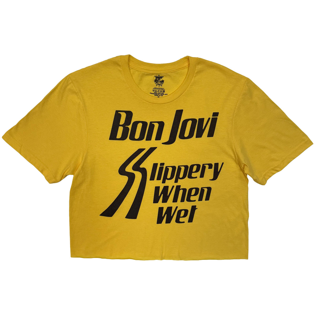 Bon Jovi Ladies Crop Top: Slippery When Wet (Yellow)