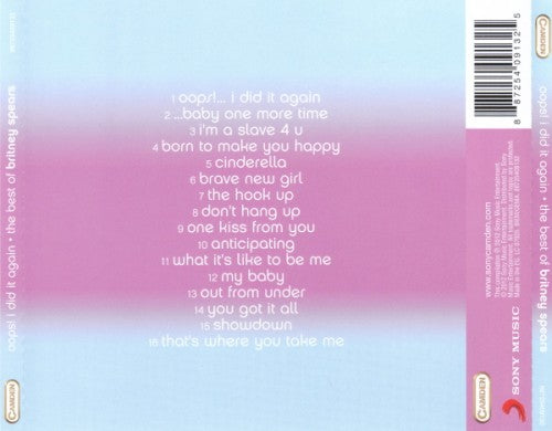 Britney Spears – Oops! I Did It Again: The Best of Britney Spears — back cover