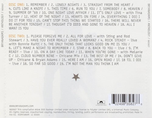 Bryan Adams – Anthology — back cover