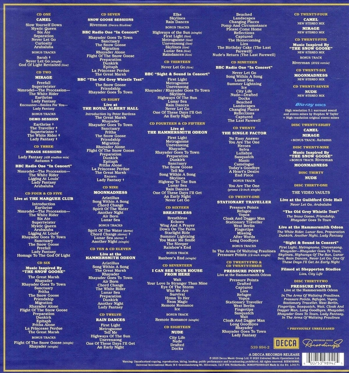 Camel – Air Born (The MCA & Decca Years 1973–1984) — back cover