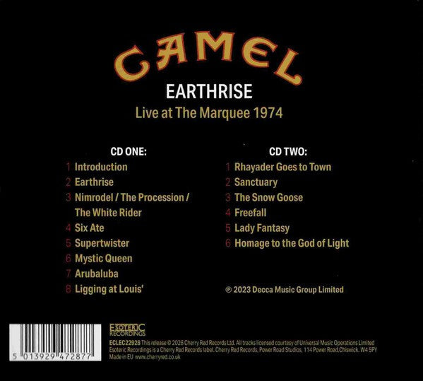 Camel – Earthrise - Live At The Marquee 1974 — back cover
