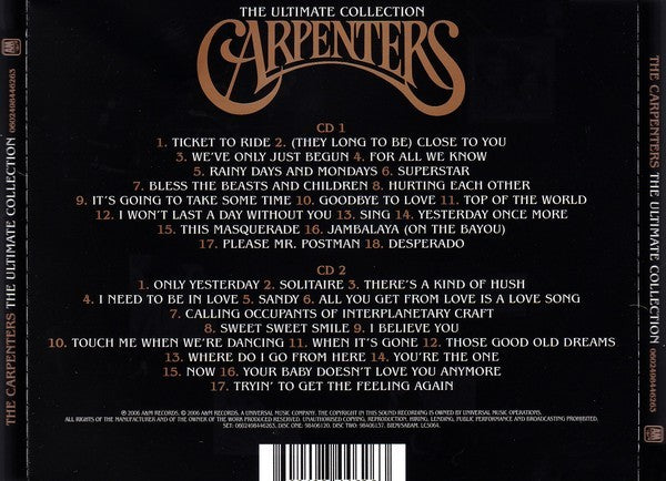 Carpenters – The Ultimate Collection — back cover