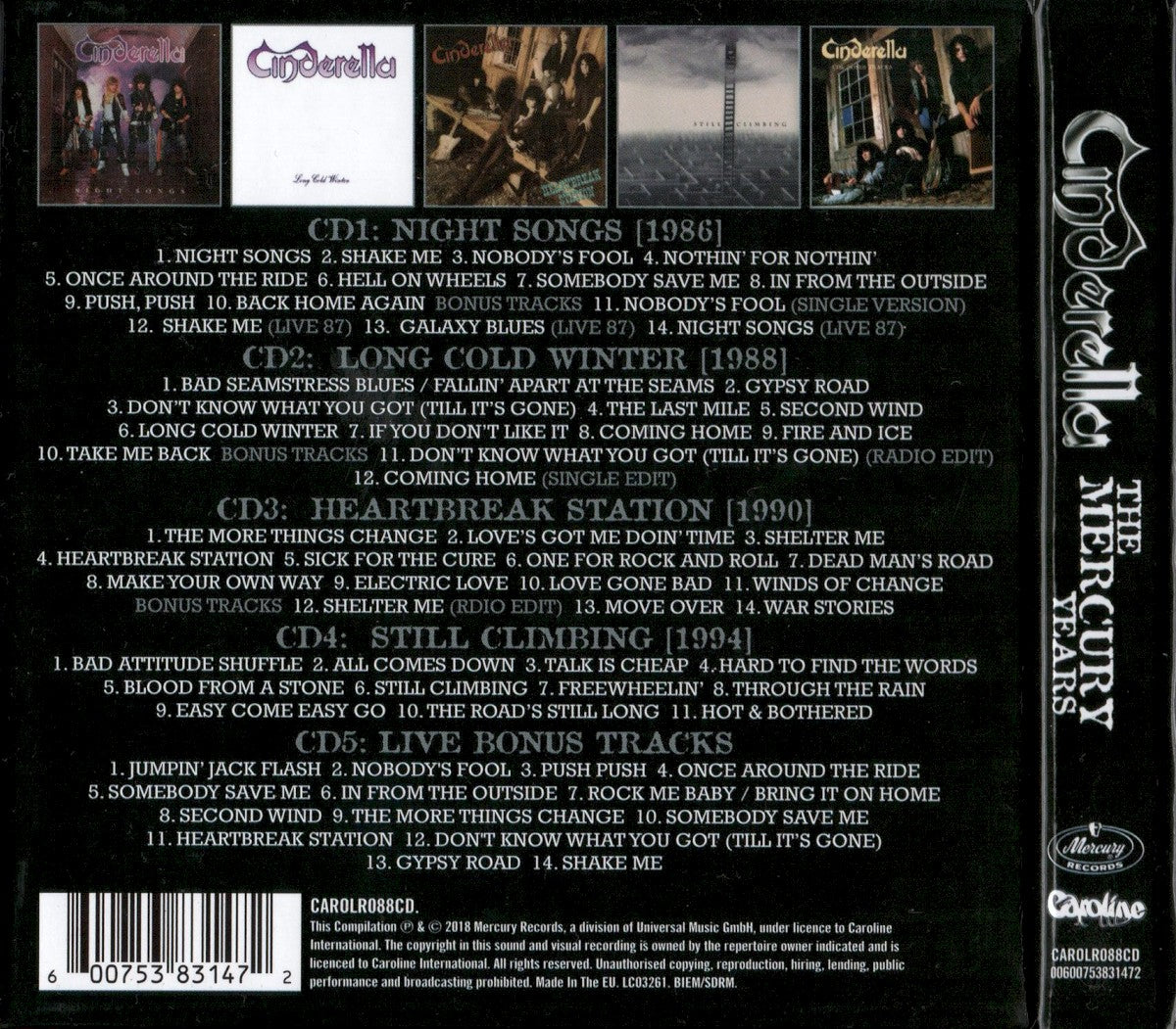 Cinderella – The Mercury Years — back cover