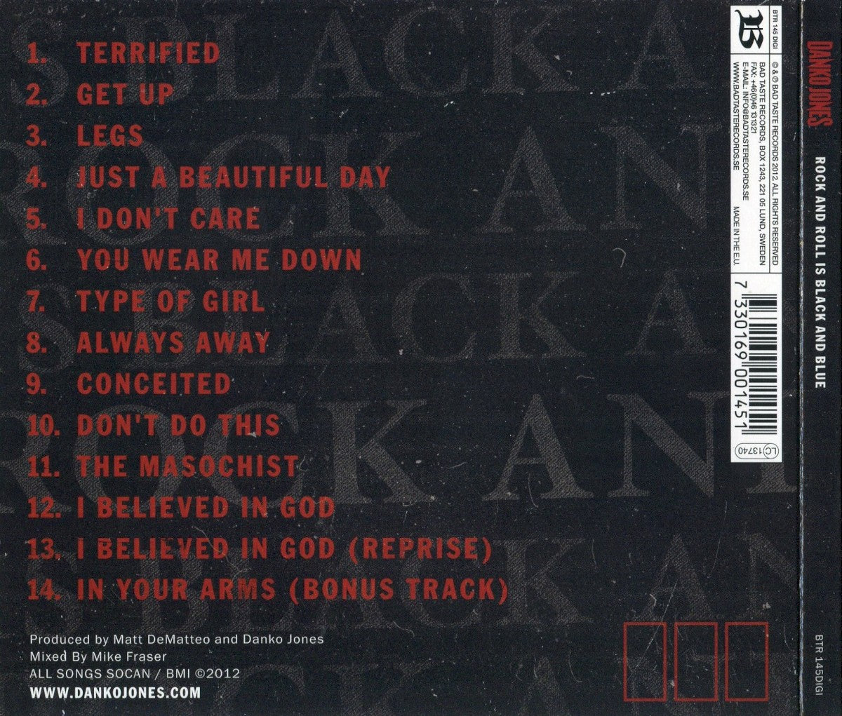 Danko Jones – Rock and Roll Is Black and Blue — back cover