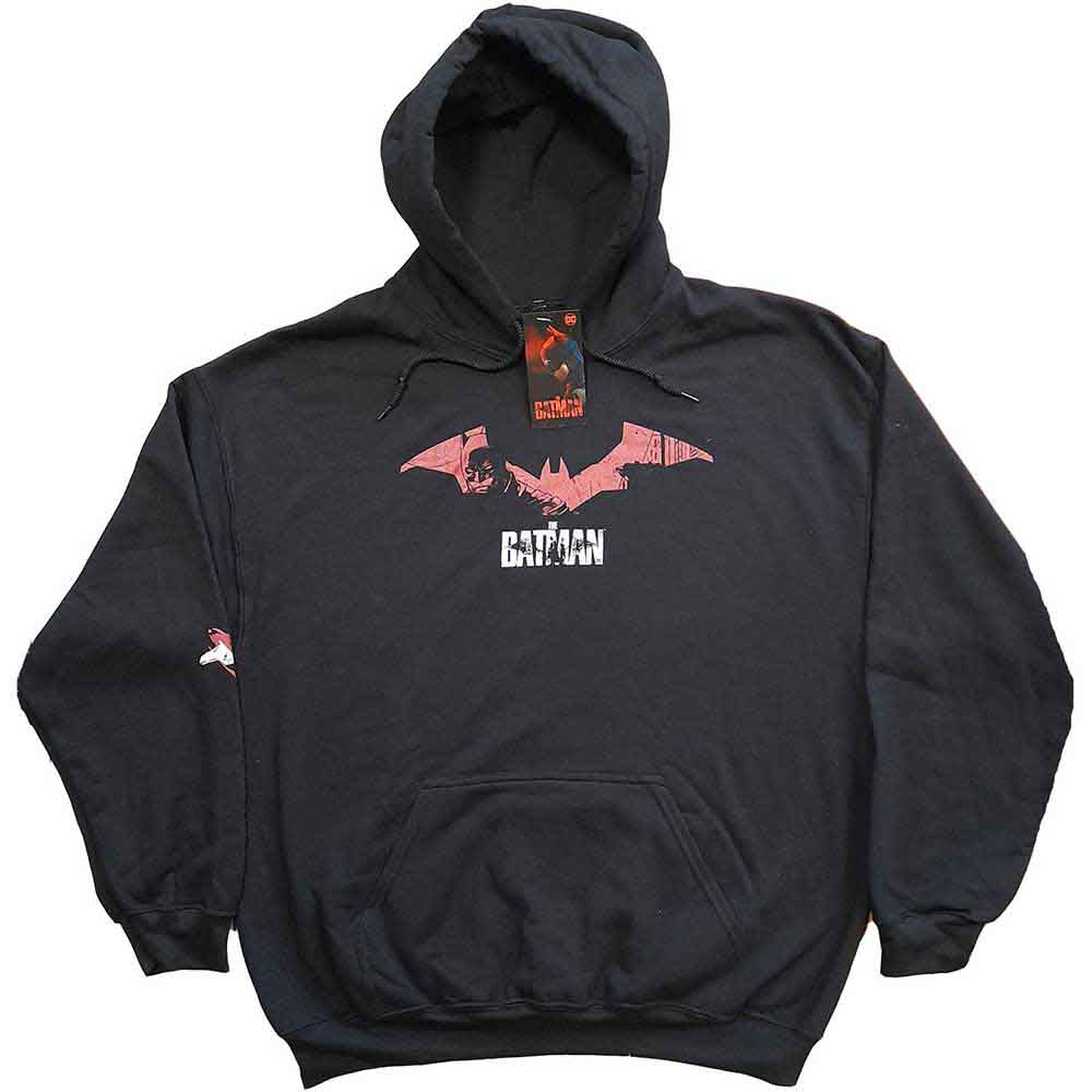 DC Comics Unisex Pullover Hoodie: The Batman Logo Sketch (Black) (Sleeve Print)