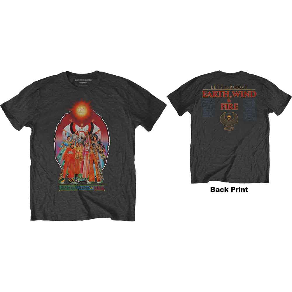 Earth Wind & Fire Unisex T-Shirt: Let's Groove (Charcoal Grey) (Back Print)