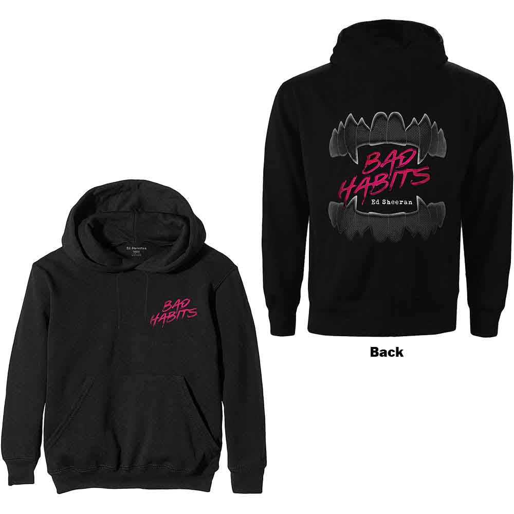Ed Sheeran Unisex Pullover Hoodie: Bad Habits (Black) (Back Print)