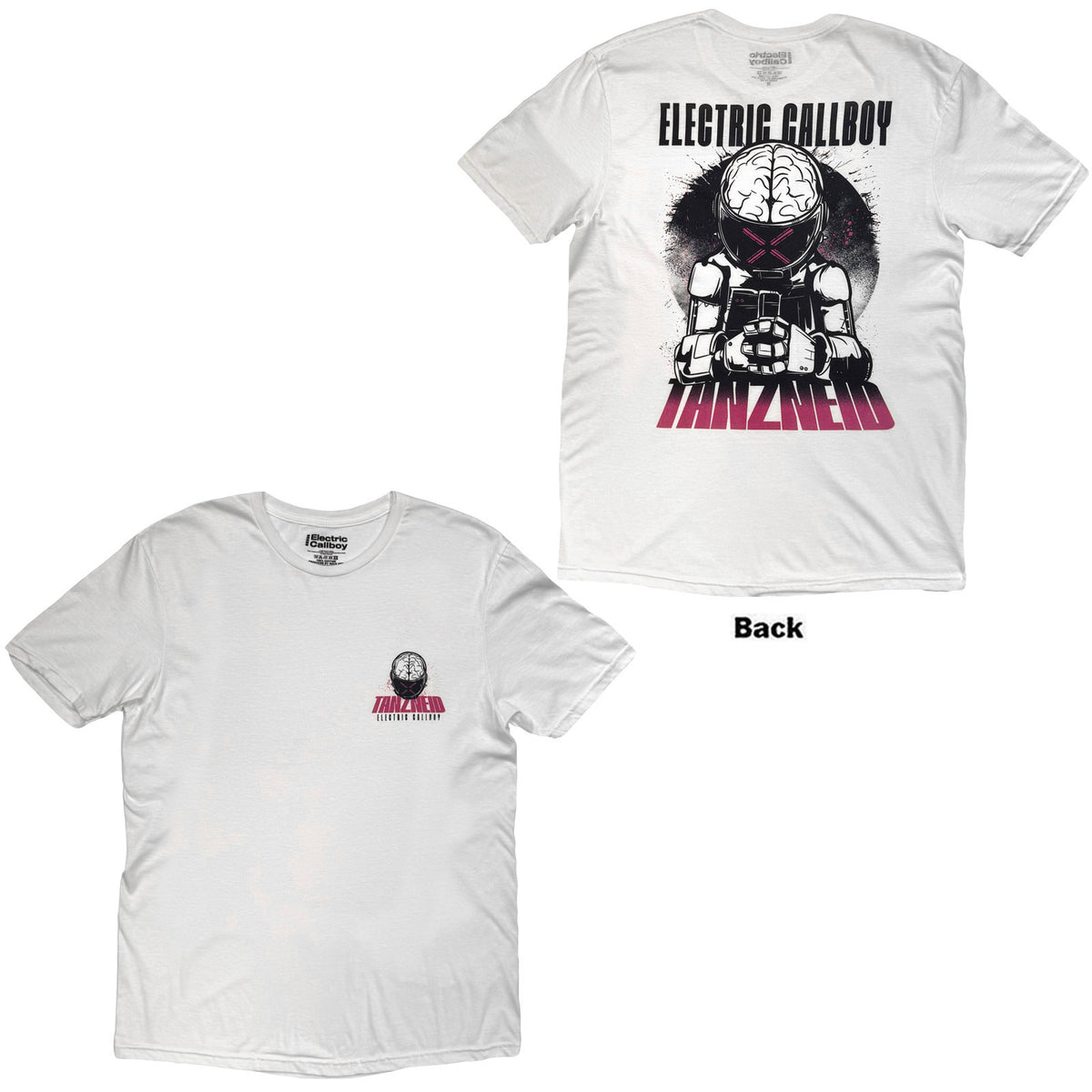 Electric Callboy Unisex T-Shirt: Tanzneid Robot (White) (Back Print)