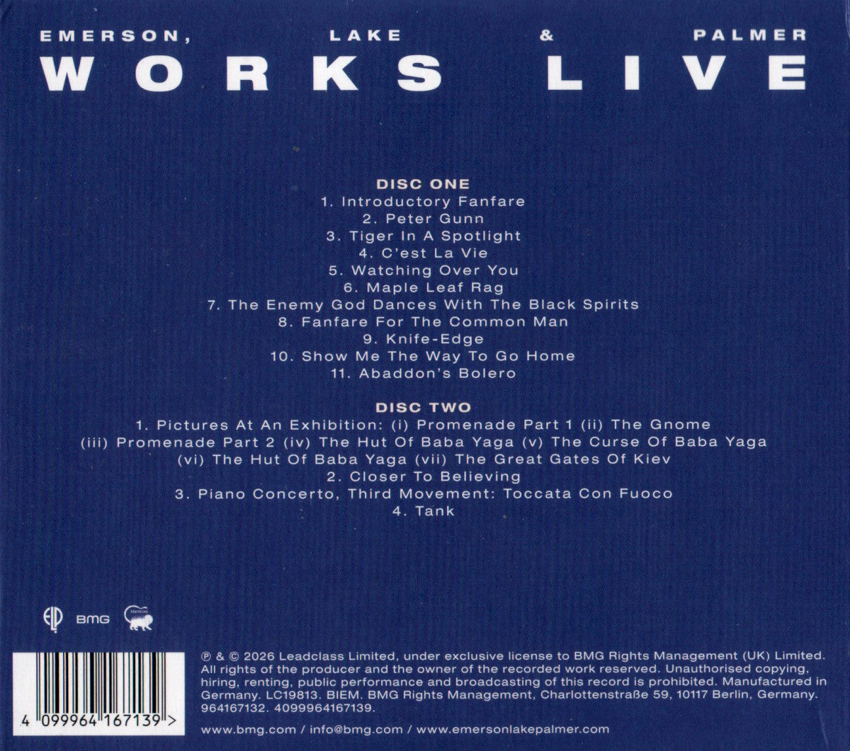 Emerson, Lake & Palmer – Works Live — back cover