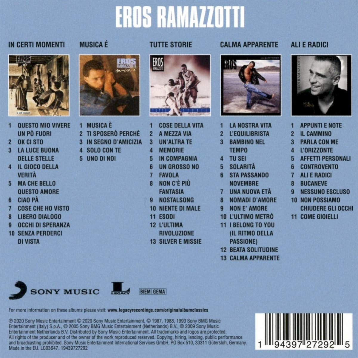 Eros Ramazzotti – Original Album Classics — back cover