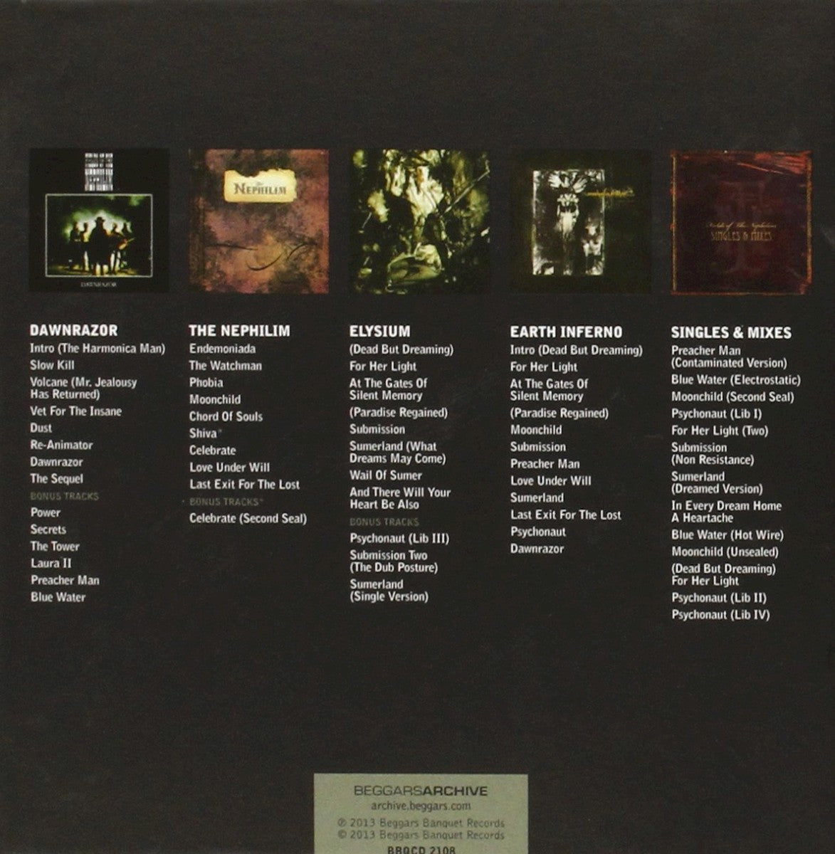 Fields of the Nephilim – 5 Albums — back cover
