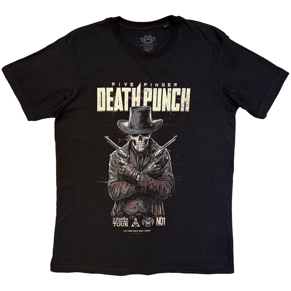 Five Finger Death Punch Unisex T-Shirt: Crossed Pistols Full Colour (Black)