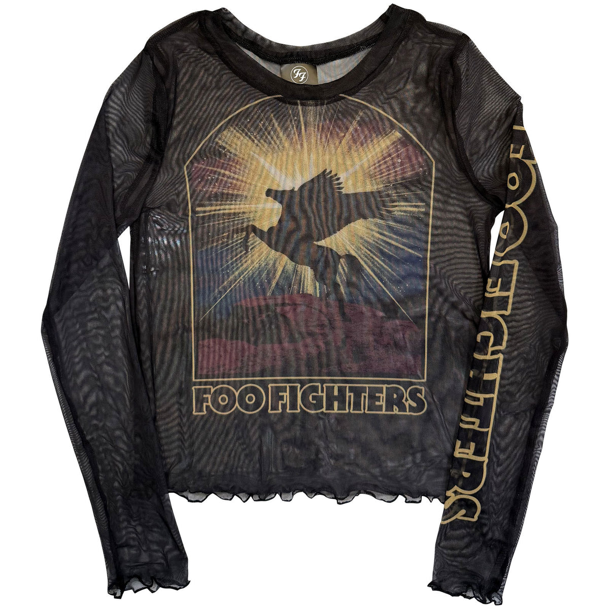 Foo Fighters Ladies Long Sleeve Mesh Crop Top: Pegasus (Black)