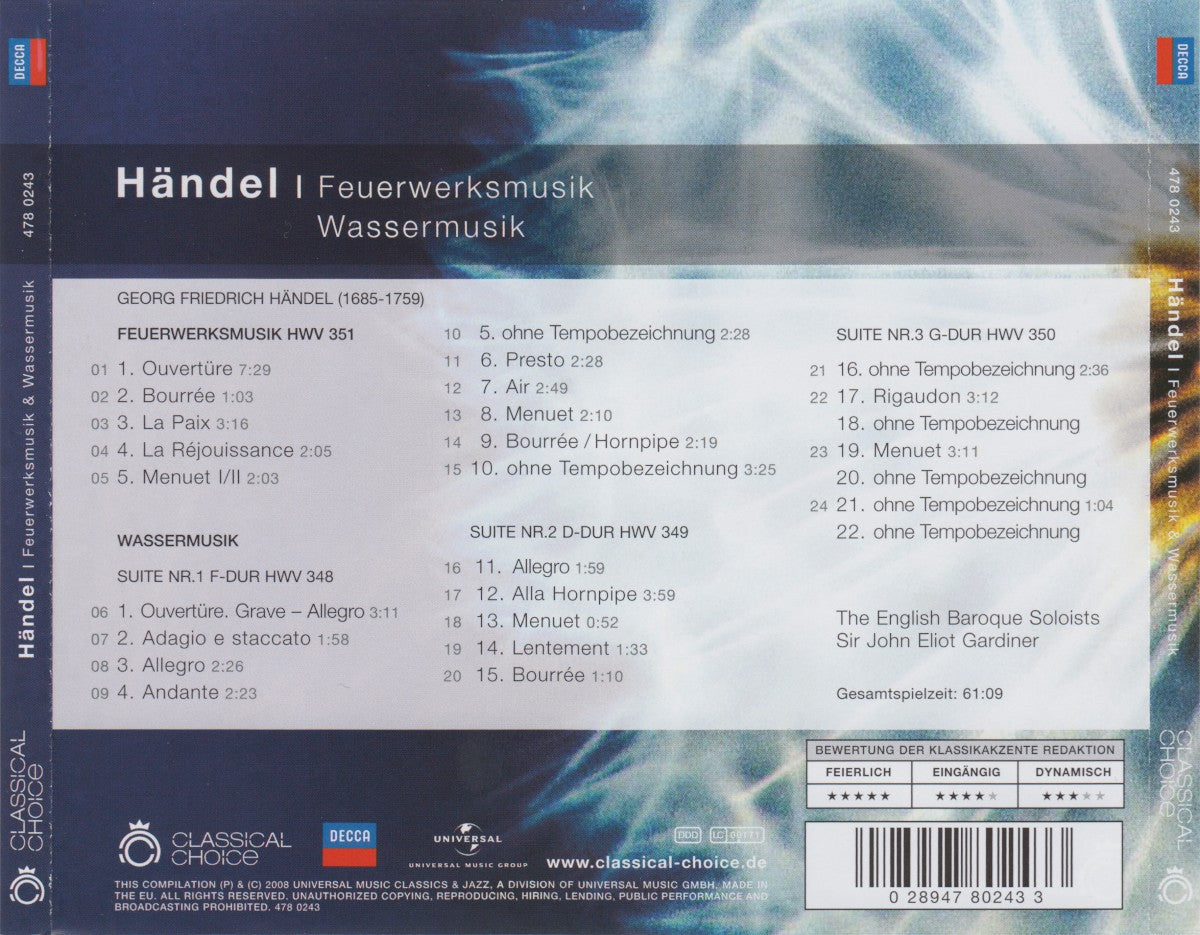 Georg Friedrich Händel – Feuerwerksmusik / Wassermusik — back cover