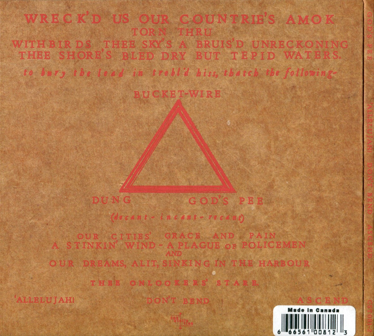 God’s Pee – ’Allelujah! Don’t Bend! Ascend! — back cover
