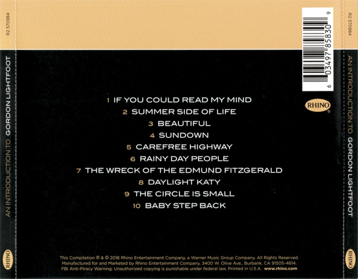 Gordon Lightfoot – An introduction to Gordon Lightfoot — back cover