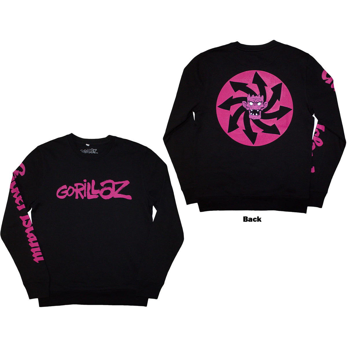 Gorillaz Unisex Sweatshirt: Craker Island Pazuzu Spiral (Black) (Back & Sleeve Print)