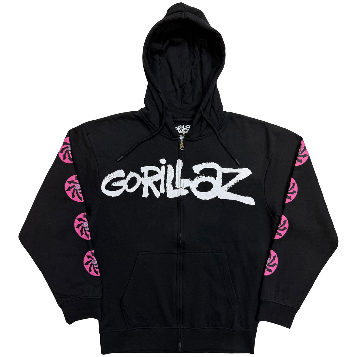 Gorillaz Unisex Zipped Hoodie: Repeat Pazuzu (Sleeve Print) (Charcoal Grey)