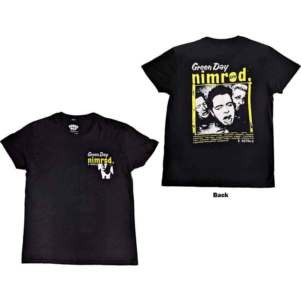 Green Day Unisex T-Shirt: Nimrod Breast Print (Black) (Back Print)
