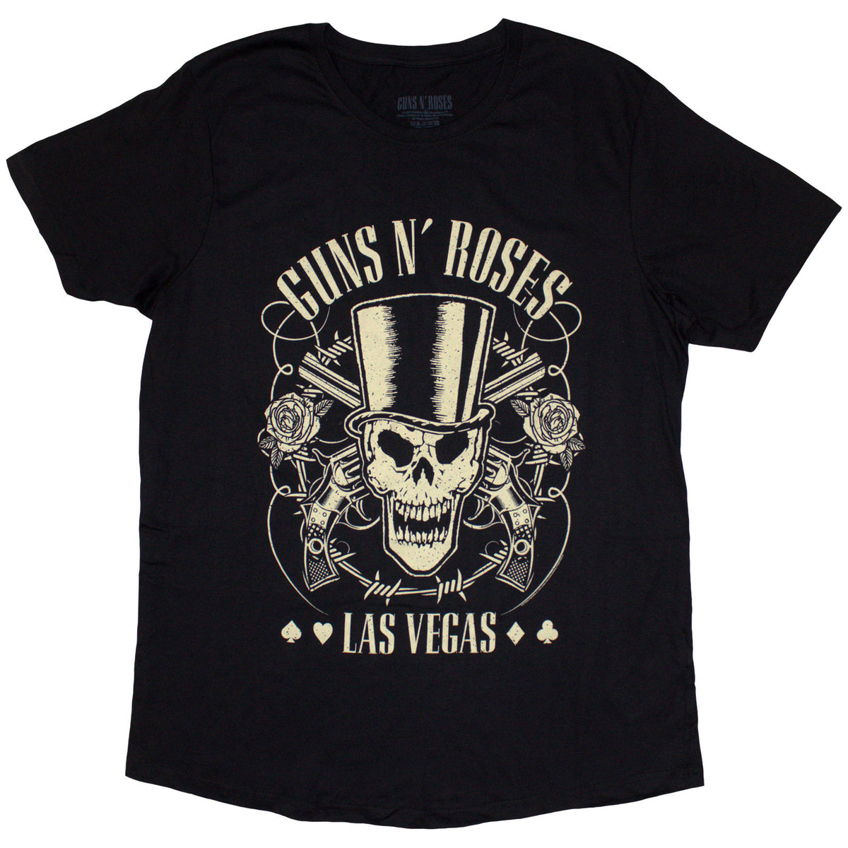Guns N' Roses Ladies T-Shirt: Top Hat, Skull & Pistols Las Vegas (Black)