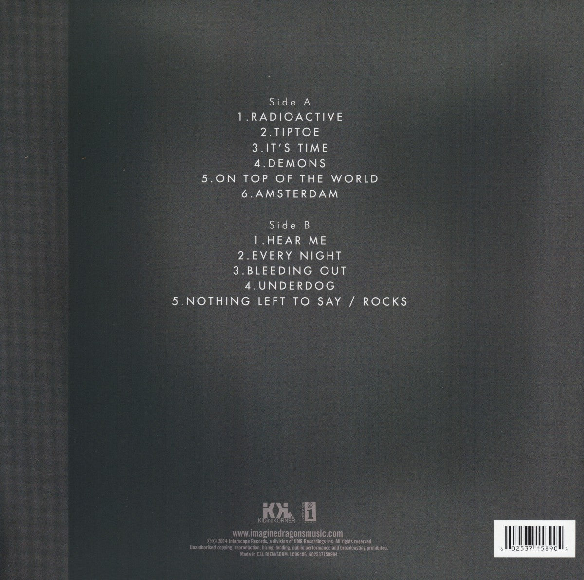 Imagine Dragons – Night Visions — back cover