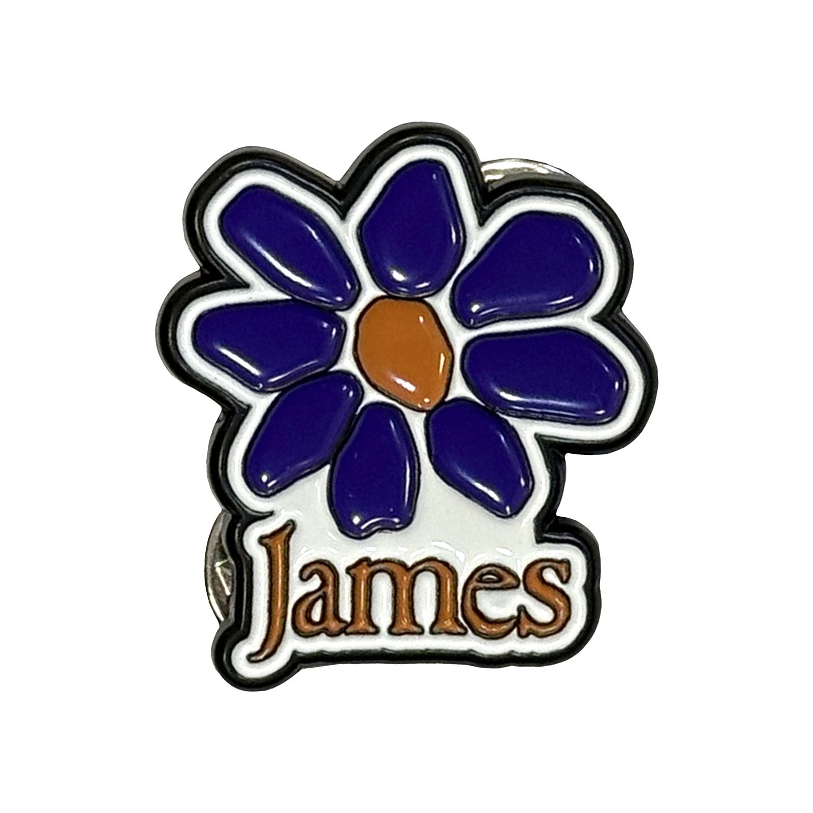 James Pin Badge: Orange Logo Purple Daisy (Orange)
