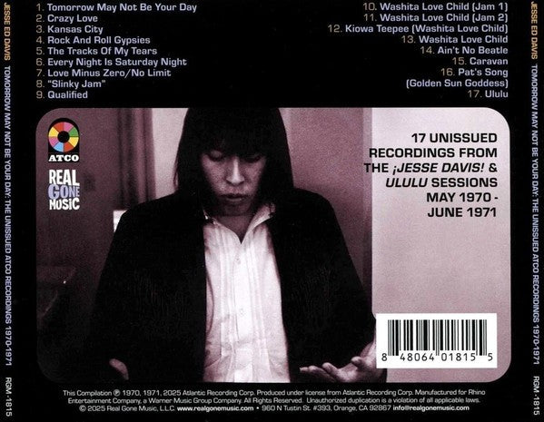 Jesse Ed Davis – Tomorrow May Not Be Your Day: The Unissued Atco Recordings 1970-1971 — back cover