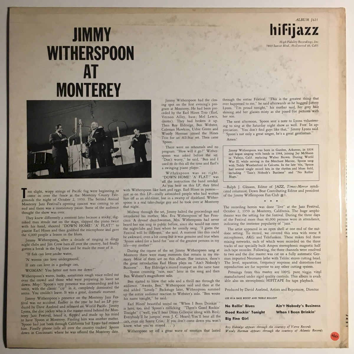 Jimmy Witherspoon – At The Monterey Jazz Festival — back cover