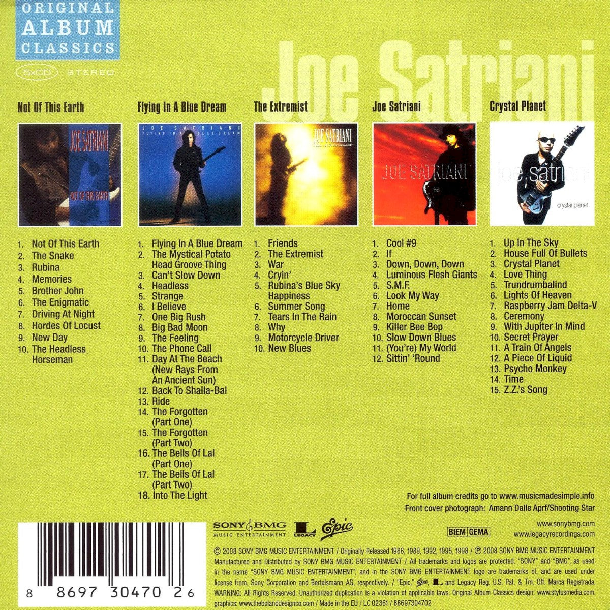 Joe Satriani – Original Album Classics — back cover