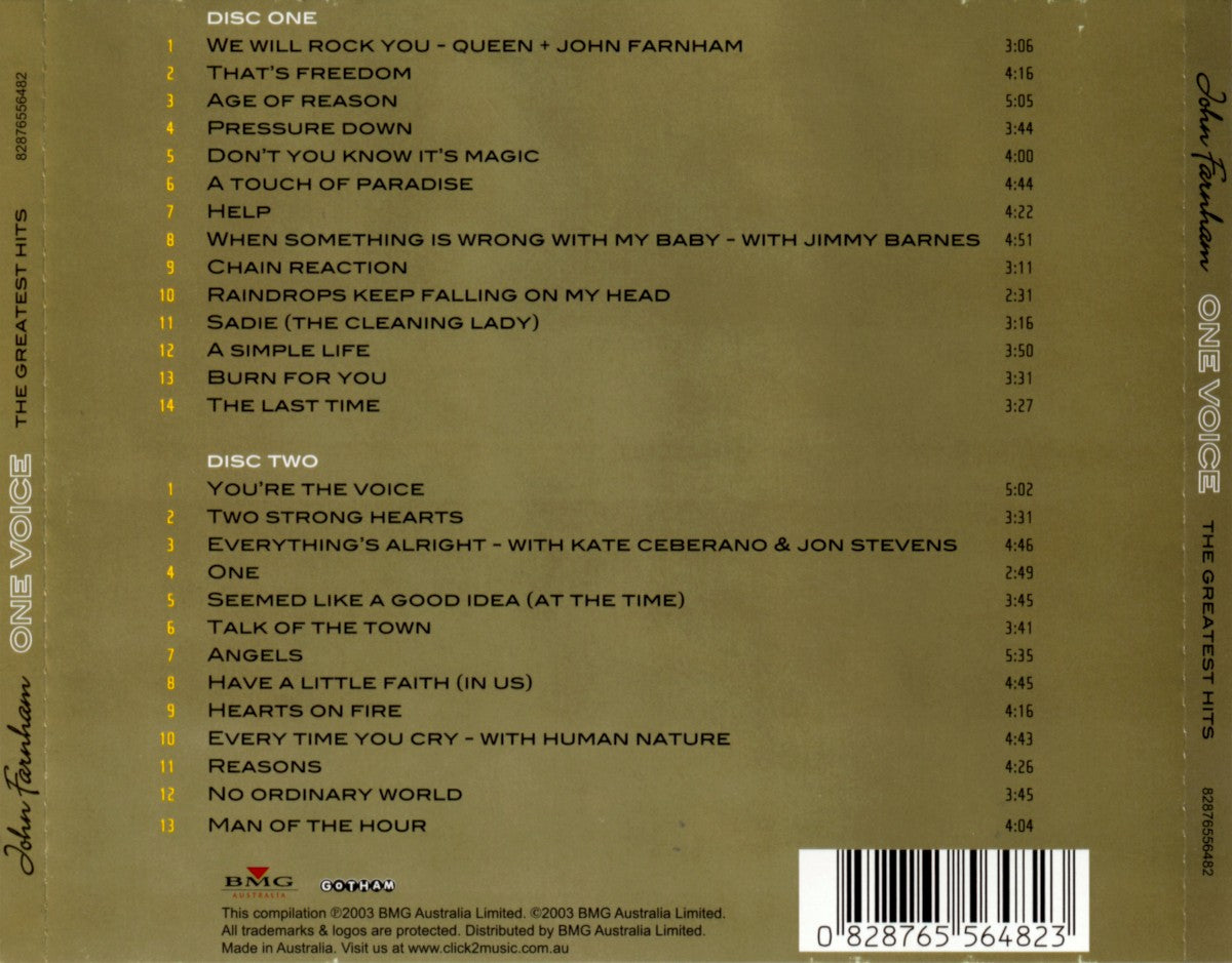 John Farnham – One Voice: The Greatest Hits — back cover