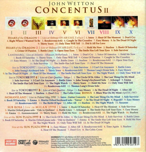 John Wetton – Concentus II - The John Wetton Live Collection Volume Two — back cover