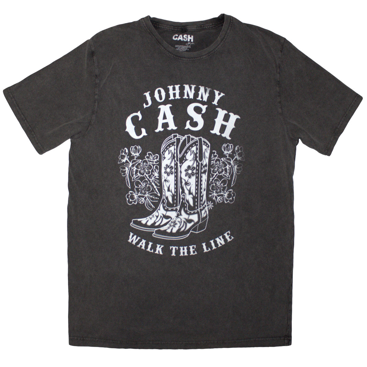 Johnny Cash Unisex Stone Wash T-Shirt: Walk The Line Boots (Charcoal Grey)