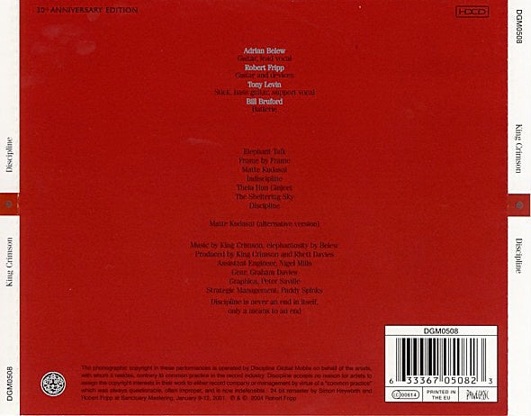 King Crimson – Discipline — back cover