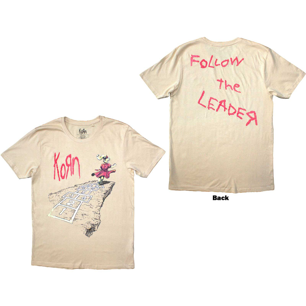 Korn Unisex T-Shirt: Follow The Leader Hopscotch (Sand) (Back Print)