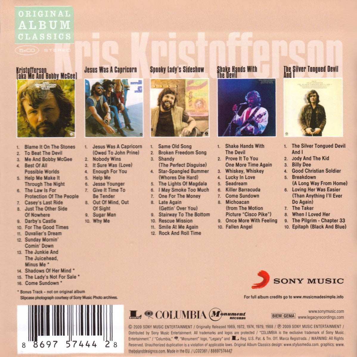 Kris Kristofferson – Original Album Classics — back cover