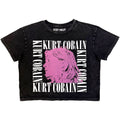 Kurt Cobain Ladies Stone Wash Crop Top: Head Shot Frame (Charcoal Grey)