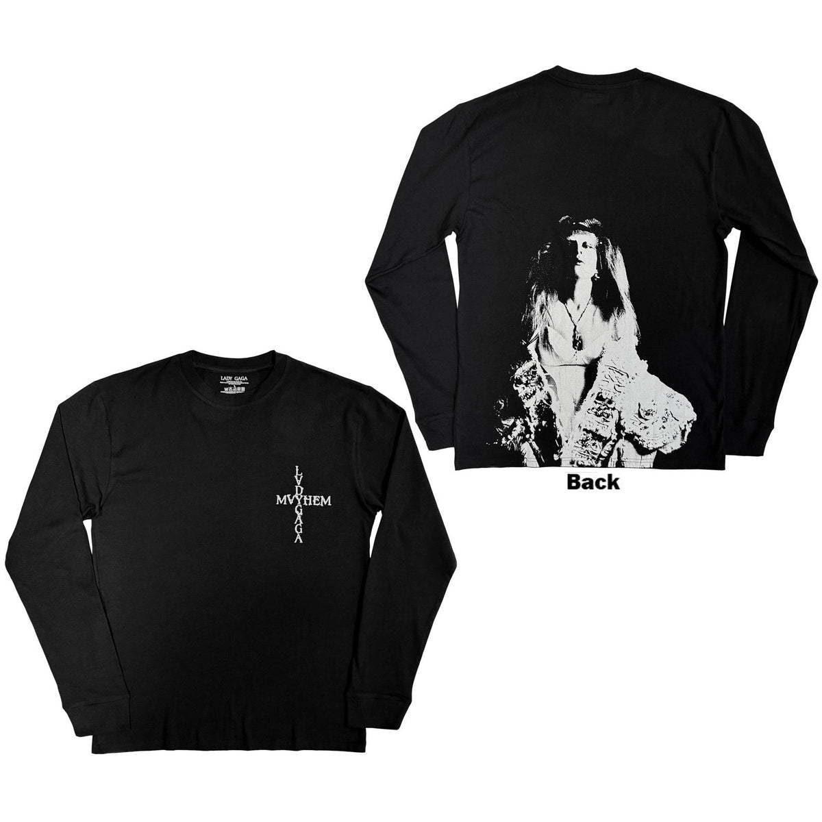 Lady Gaga Unisex Long Sleeve T-Shirt: Mayhem (Black) (Back Print)