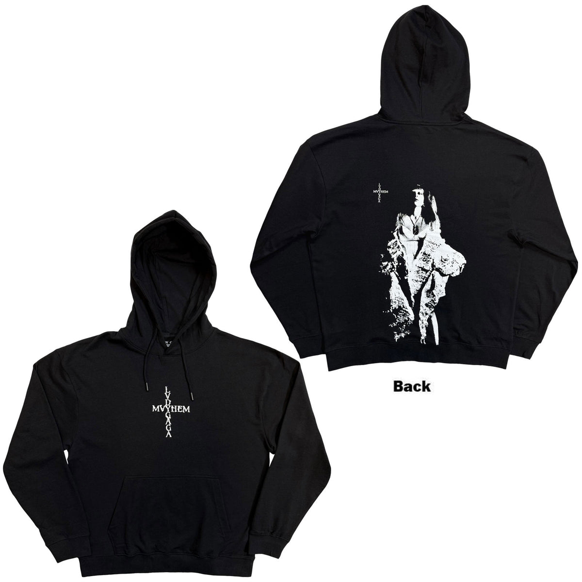 Lady Gaga Unisex Pullover Hoodie: Mayhem (Black) (Back Print)