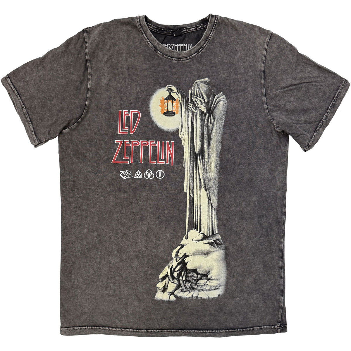 Led Zeppelin Unisex Stone Wash T-Shirt: Hermit (Charcoal Grey)