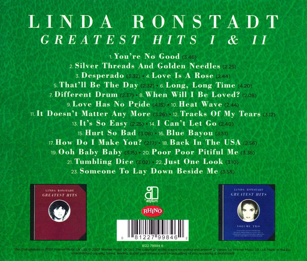 Linda Ronstadt – Greatest Hits I & II — back cover